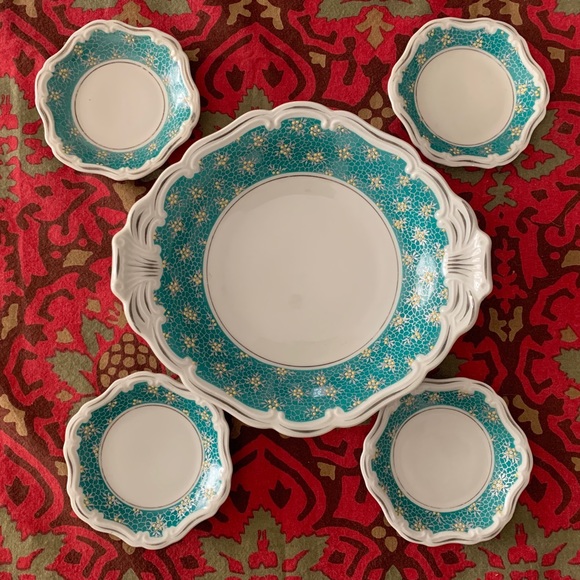Vintage Porcelain Dessert Plate 4 Petite Dishes Germany Fancy Aqua Cottagecore - Picture 2 of 12